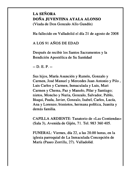 DOÑA JUVENTINA AYALA ALONSO