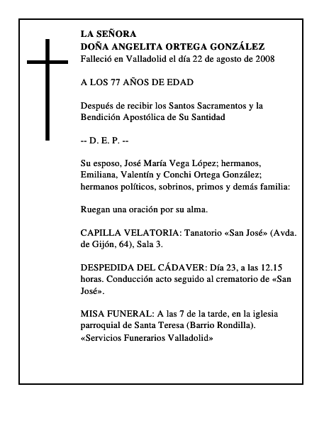 DOÑA ANGELITA ORTEGA GONZÁLEZ