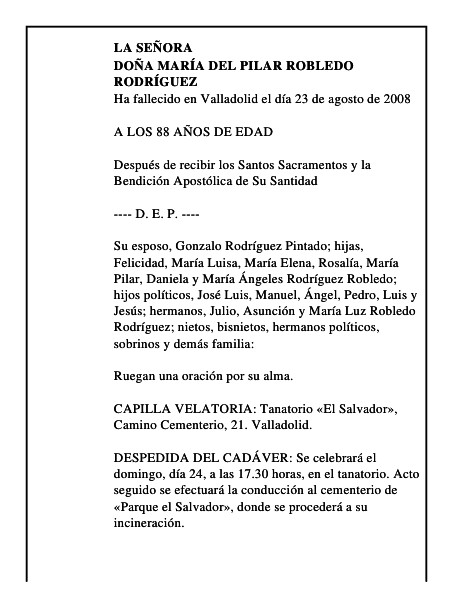 DOÑA MARÍA DEL PILAR ROBLEDO RODRÍGUEZ