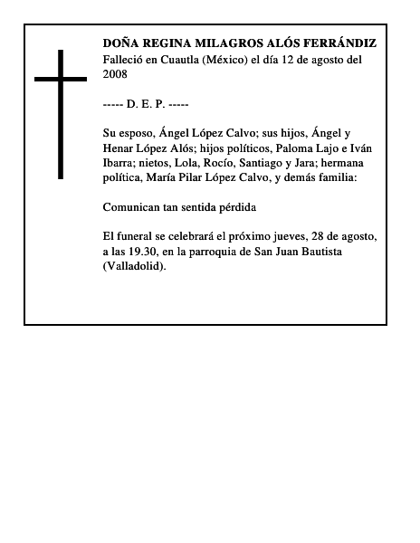 DOÑA REGINA MILAGROS ALÓS FERRÁNDIZ