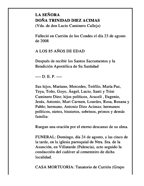 DOÑA TRINIDAD DIEZ ACIMAS