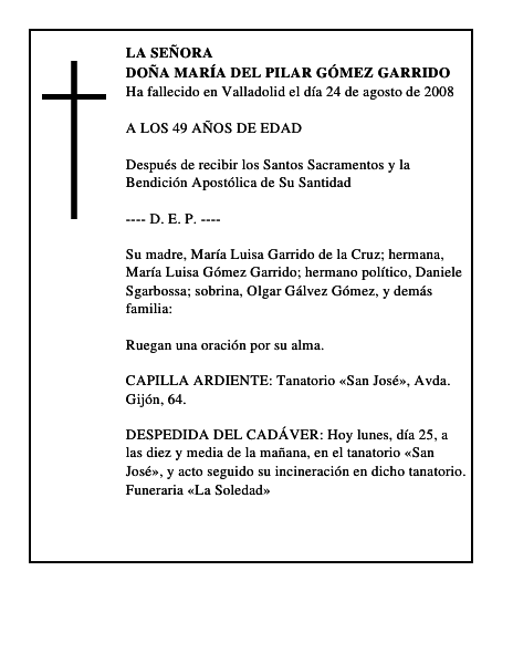 DOÑA MARÍA DEL PILAR GÓMEZ GARRIDO