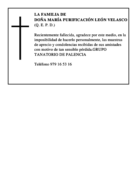 DOÑA MARÍA PURIFICACIÓN LEÓN VELASCO