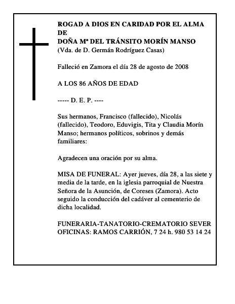DOÑA Mª DEL TRÁNSITO MORÍN MANSO