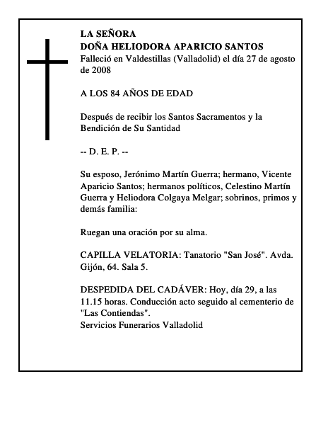DOÑA HELIODORA APARICIO SANTOS