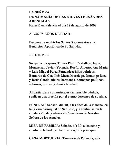 DOÑA MARÍA DE LAS NIEVES FERNÁNDEZ ARENILLAS