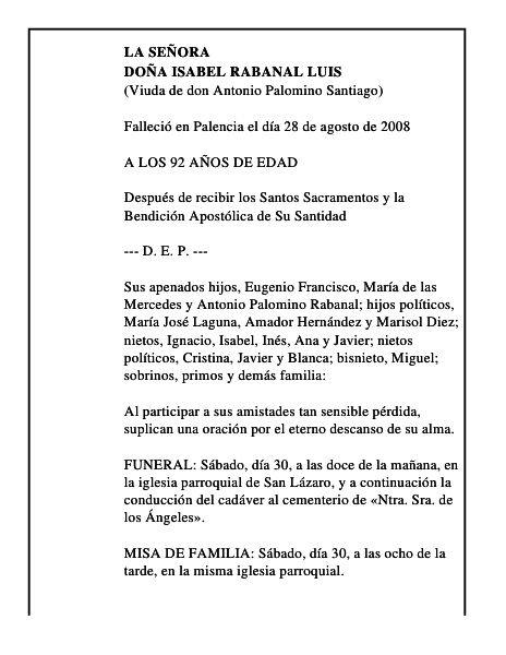 DOÑA ISABEL RABANAL LUIS