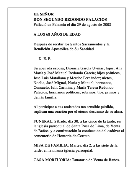 DON SEGUNDO REDONDO PALACIOS