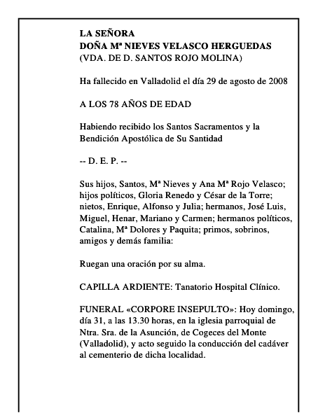 DOÑA Mª NIEVES VELASCO HERGUEDAS