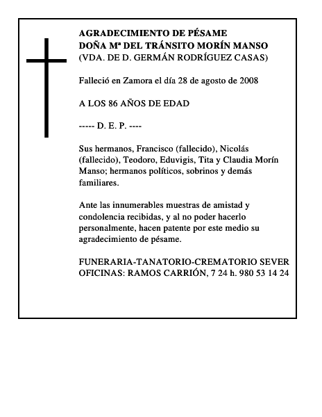 DOÑA Mª DEL TRÁNSITO MORÍN MANSO