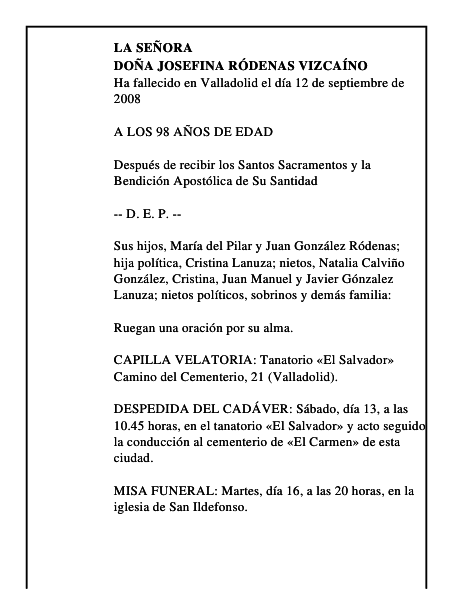 DOÑA JOSEFINA RÓDENAS VIZCAÍNO