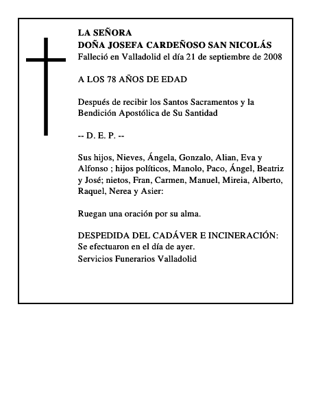 DOÑA JOSEFA CARDEÑOSO SAN NICOLÁS