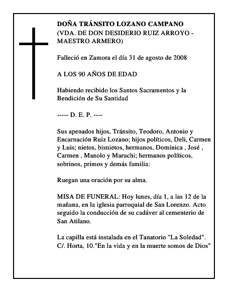 DOÑA TRÁNSITO LOZANO CAMPANO