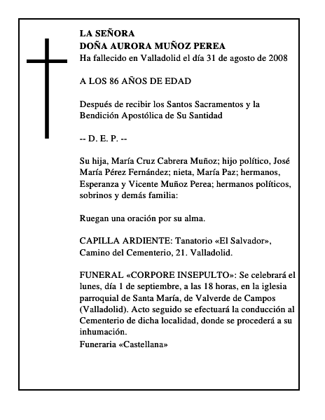 DOÑA AURORA MUÑOZ PEREA