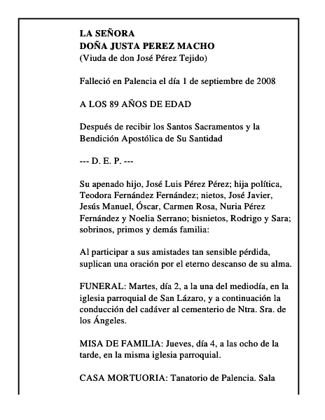 DOÑA JUSTA PEREZ MACHO