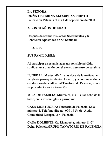 DOÑA CEFERINA MAZUELAS PRIETO