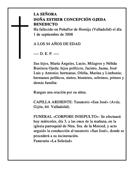 DOÑA ESTHER CONCEPCIÓN OJEDA BENEDICTO