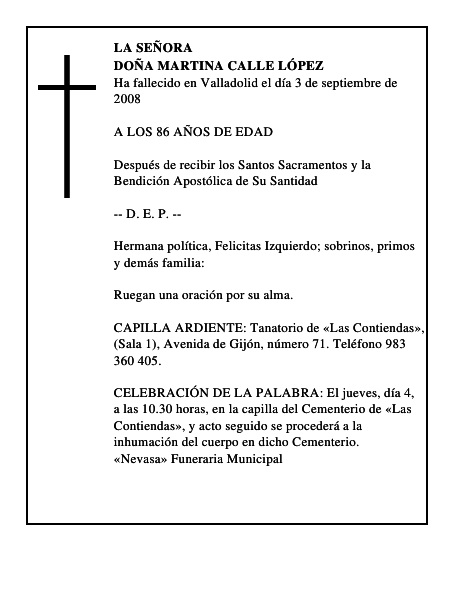 DOÑA MARTINA CALLE LÓPEZ
