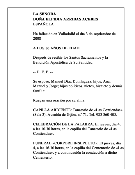 DOÑA ELPIDIA ARRIBAS ACEBES