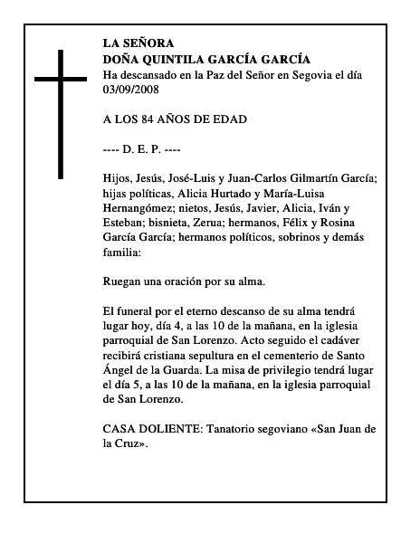 DOÑA QUINTILA GARCÍA GARCÍA