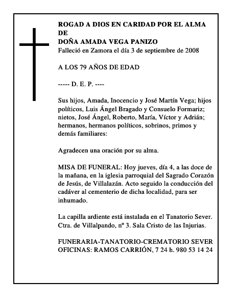 DOÑA AMADA VEGA PANIZO