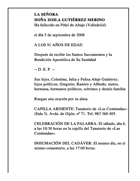 DOÑA ZOILA GUTIÉRREZ MERINO