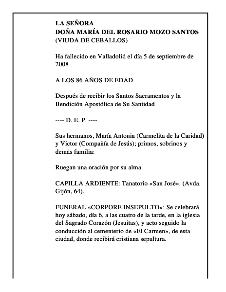 DOÑA MARÍA DEL ROSARIO MOZO SANTOS