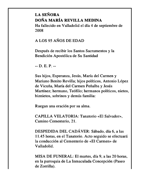 DOÑA MARÍA REVILLA MEDINA