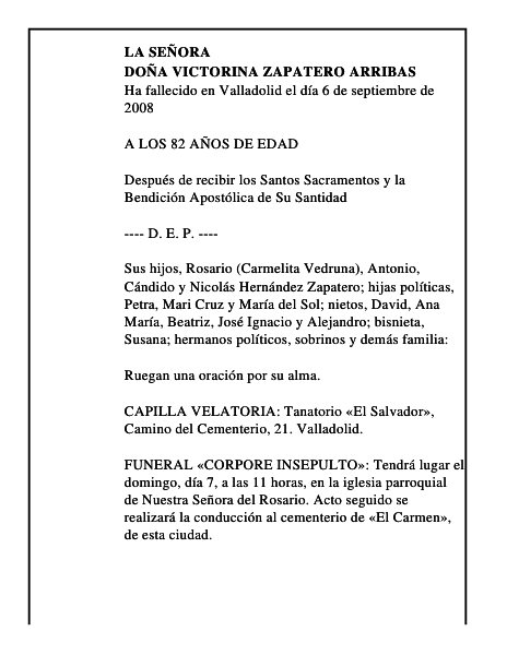 DOÑA VICTORINA ZAPATERO ARRIBAS