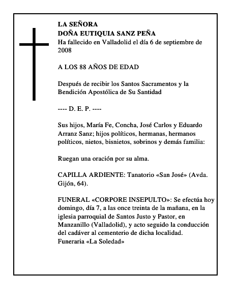 DOÑA EUTIQUIA SANZ PEÑA