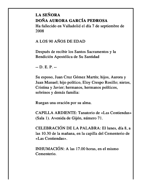 DOÑA AURORA GARCÍA PEDROSA