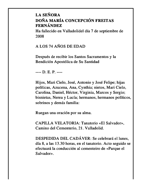DOÑA MARÍA CONCEPCIÓN FREITAS FERNÁNDEZ