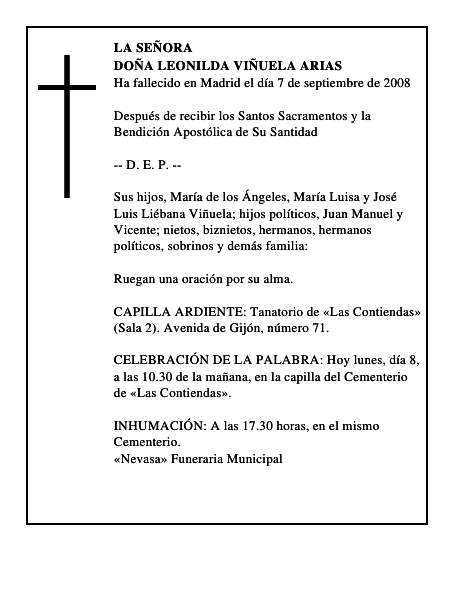 DOÑA LEONILDA VIÑUELA ARIAS