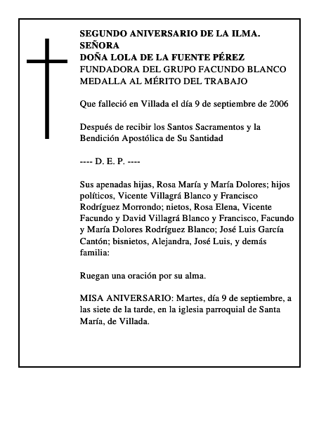 DOÑA LOLA DE LA FUENTE PÉREZ