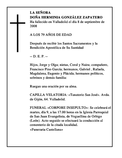 DOÑA HERMINIA GONZÁLEZ ZAPATERO