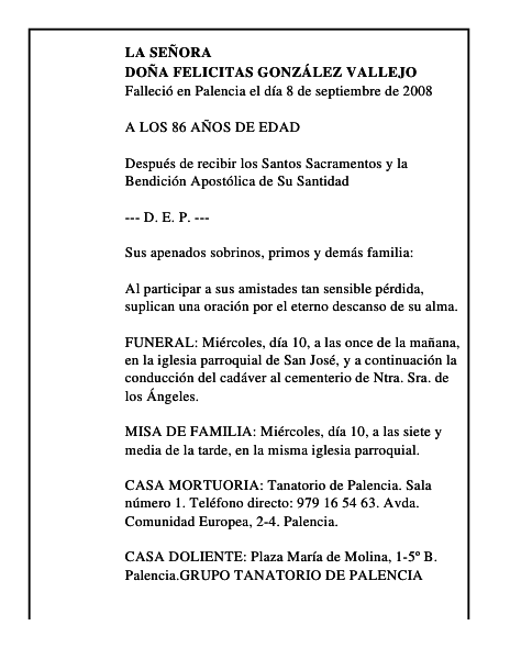 DOÑA FELICITAS GONZÁLEZ VALLEJO