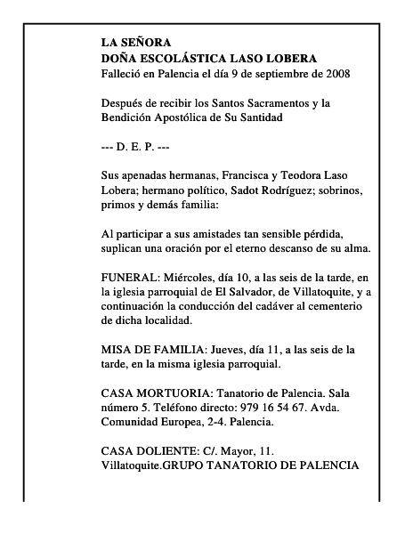DOÑA ESCOLÁSTICA LASO LOBERA