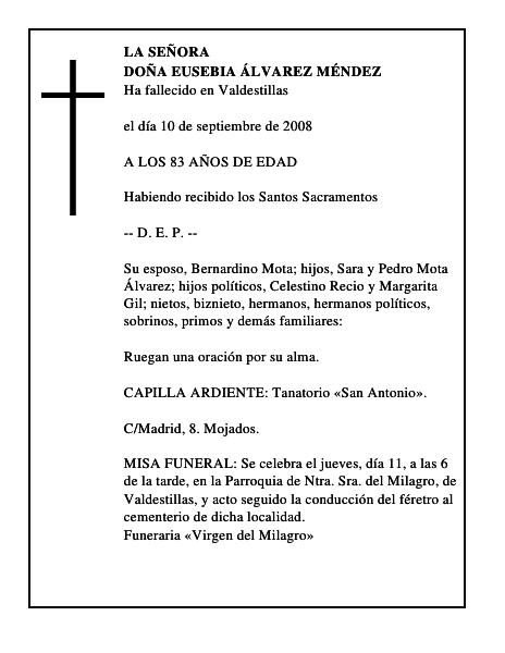 DOÑA EUSEBIA ÁLVAREZ MÉNDEZ
