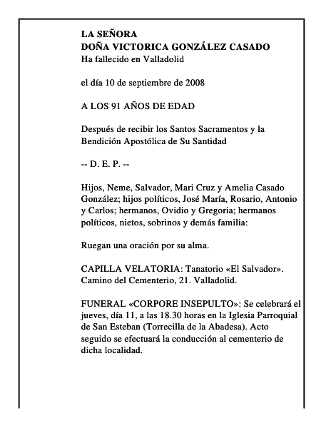 DOÑA VICTORICA GONZÁLEZ CASADO