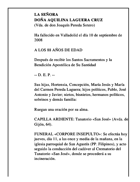 DOÑA AQUILINA LAGUERA CRUZ