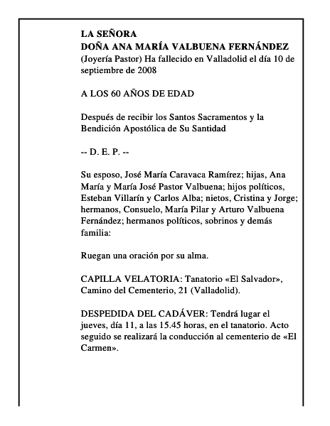 DOÑA ANA MARÍA VALBUENA FERNÁNDEZ