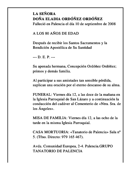 DOÑA ELADIA ORDÓÑEZ ORDÓÑEZ