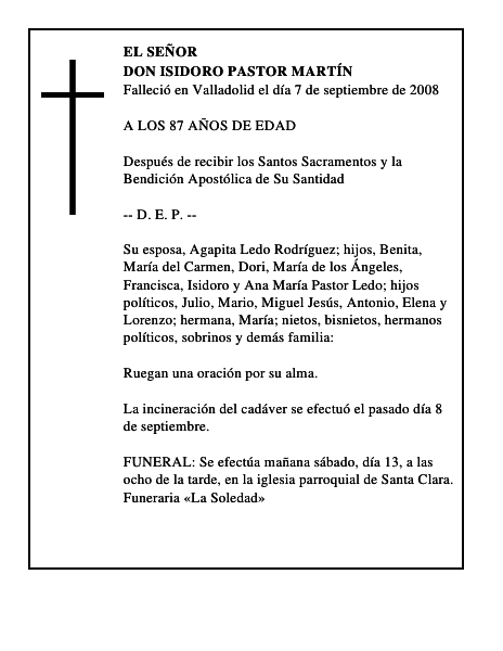 DON ISIDORO PASTOR MARTÍN