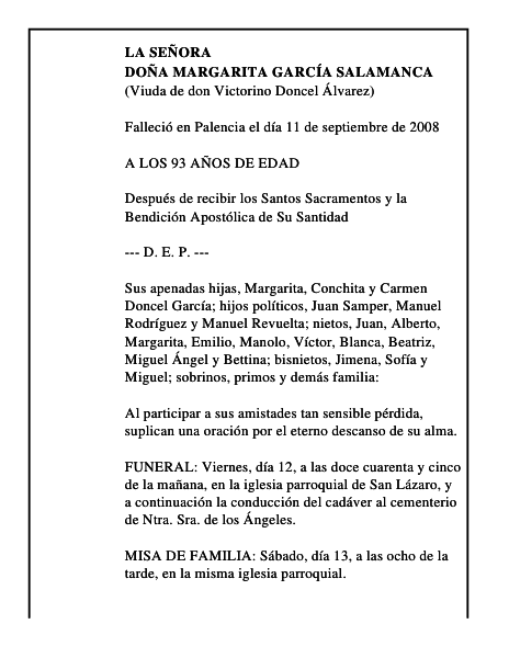 DOÑA MARGARITA GARCÍA SALAMANCA