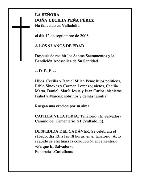 DOÑA CECILIA PEÑA PÉREZ