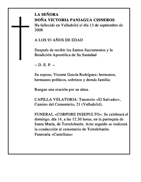 DOÑA VICTORIA PANIAGUA CISNEROS