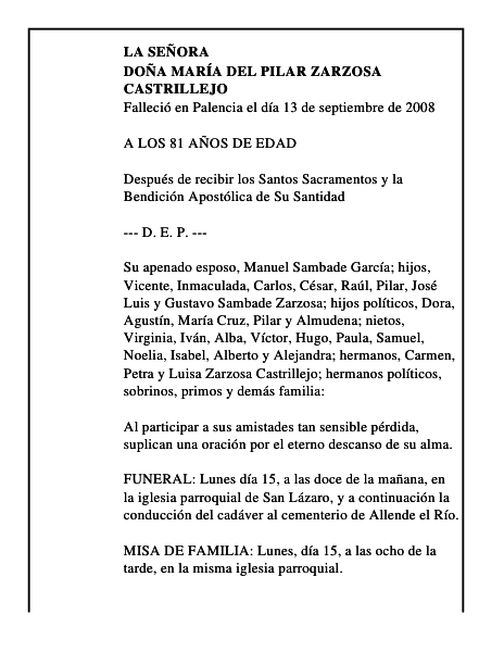 DOÑA MARÍA DEL PILAR ZARZOSA CASTRILLEJO