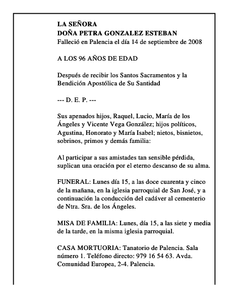 DOÑA PETRA GONZALEZ ESTEBAN