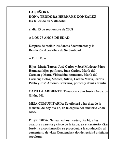 DOÑA TEODORA HERNANZ GONZÁLEZ