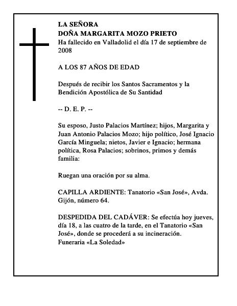 DOÑA MARGARITA MOZO PRIETO